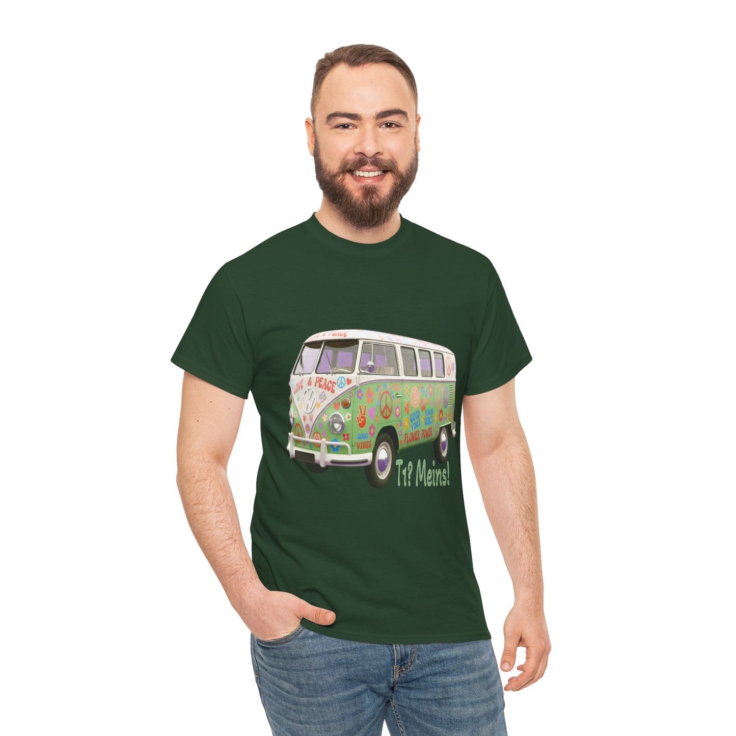VW Bulli T1 grün (Rückseite Gedicht) - T-Shirt