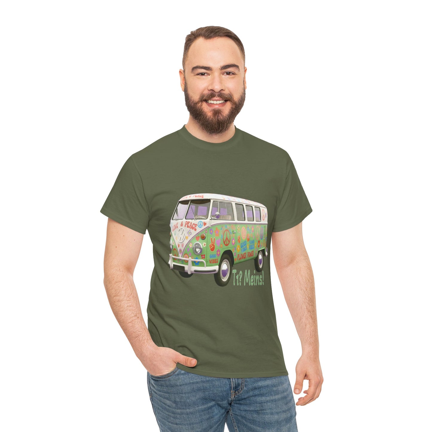 VW Bulli T1 grün (Rückseite Gedicht) - T-Shirt