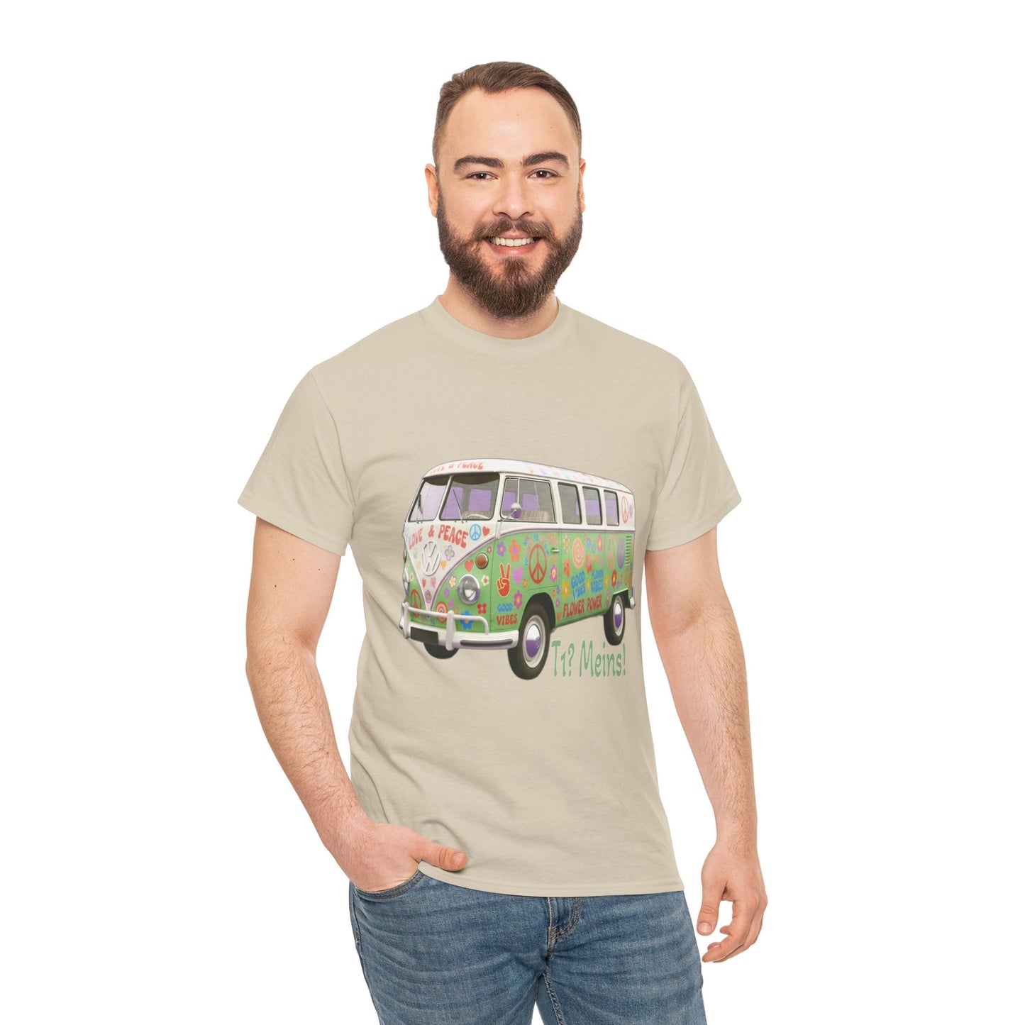 VW Bulli T1 grün (Rückseite Gedicht) - T-Shirt